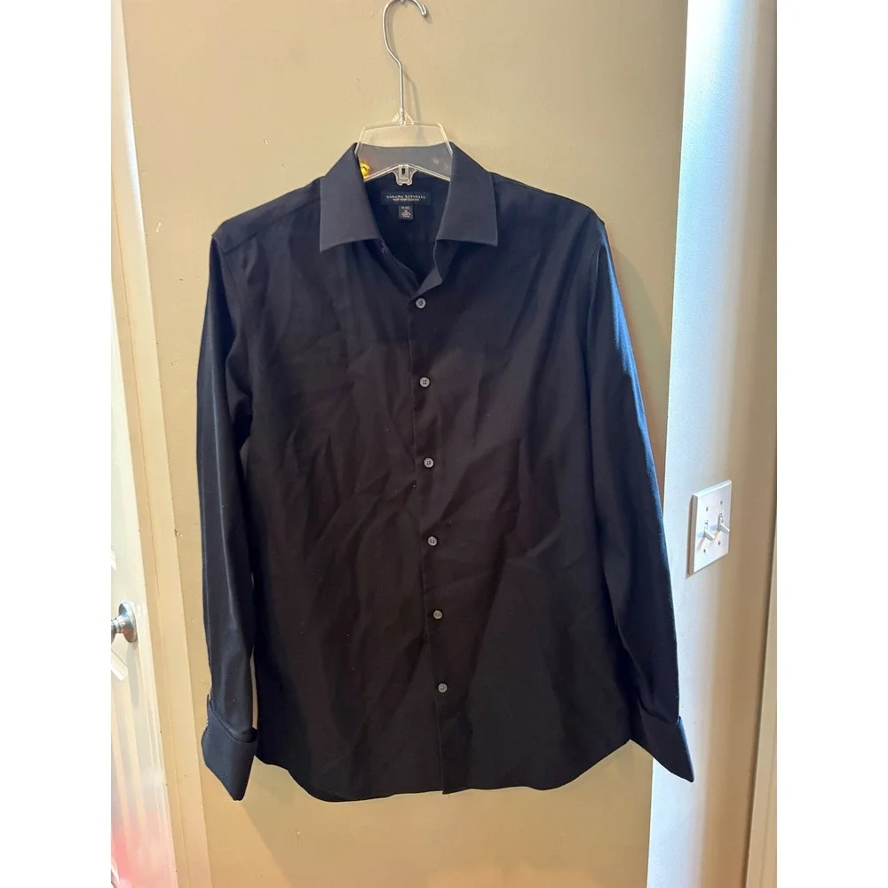Banana Republic Mens Non Iron Slim Fit Dress Shirt Black 15-15.5 M Cotton RN5402